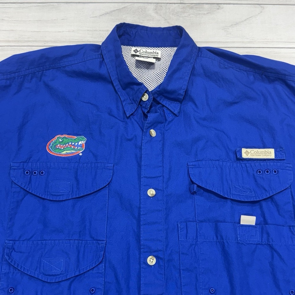 Columbia PFG Shirt Mens XL Blue Florida Gators Fishing Boating Beach Vented